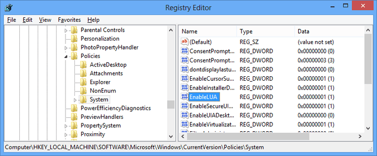 화면 3 UAC 설정 관련 레지스트리 키